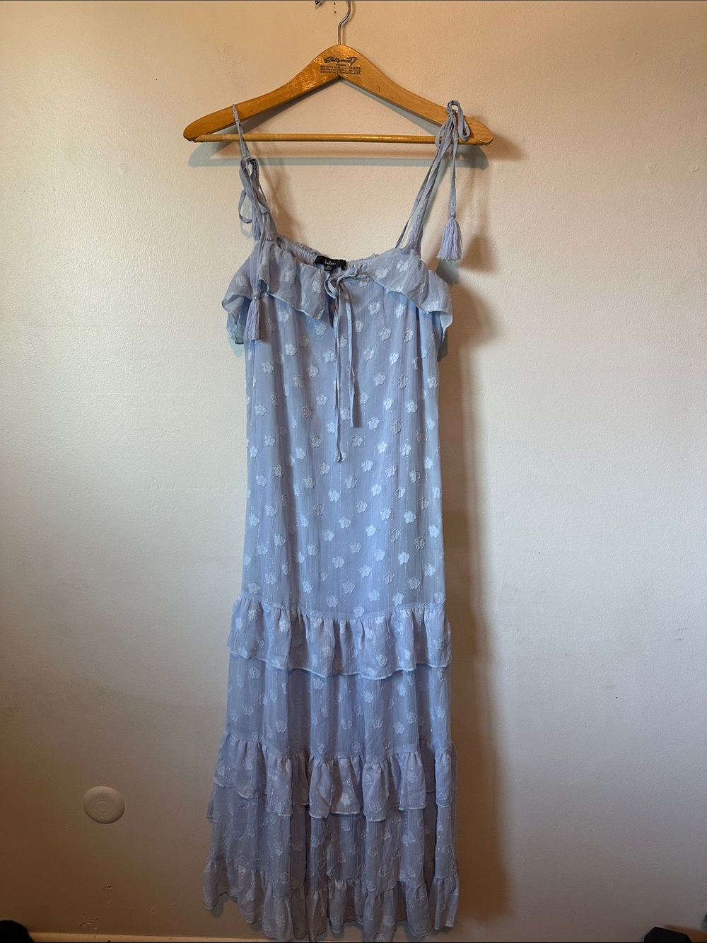 Lulus NWT Easily Adored Light Blue Floral Appliques Maxi Graduation Bridal Dress - Picture 4 of 13
